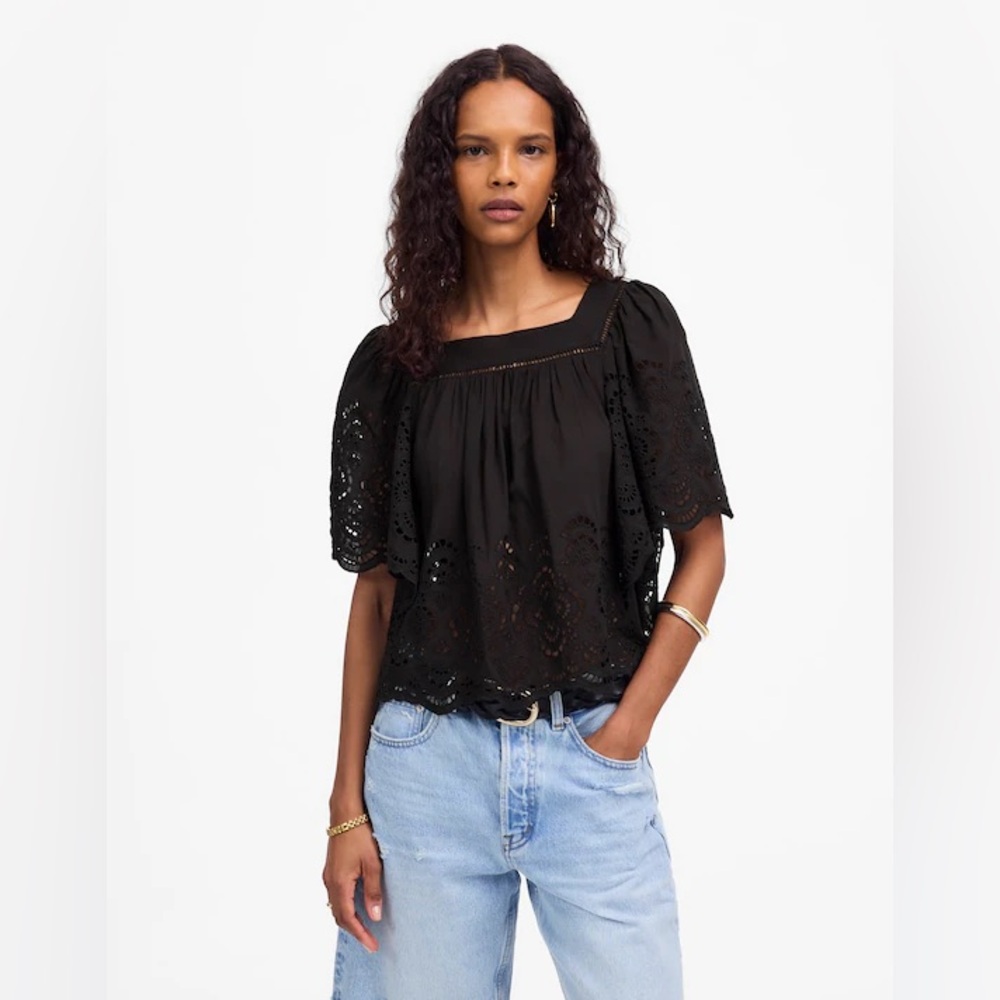 NWT Madewell Flutter-Sleeve Top in Jet Black